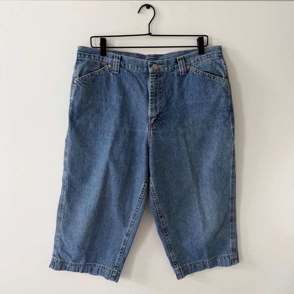 Riveted by Lee Womens Denim Carpenter Shorts 3/4 Baggy 90s Size 14 34 Utility